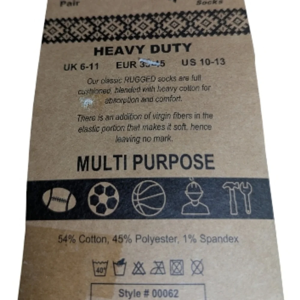 Rugged Socks 2 Pack US Mens 10-13 Gray Classic Heavy Cushion